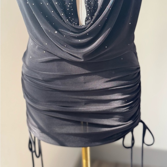 Y2K Baddie, Black Halter Extra mini, mini dress! Silver beading. By Icon size M - Picture 4 of 9
